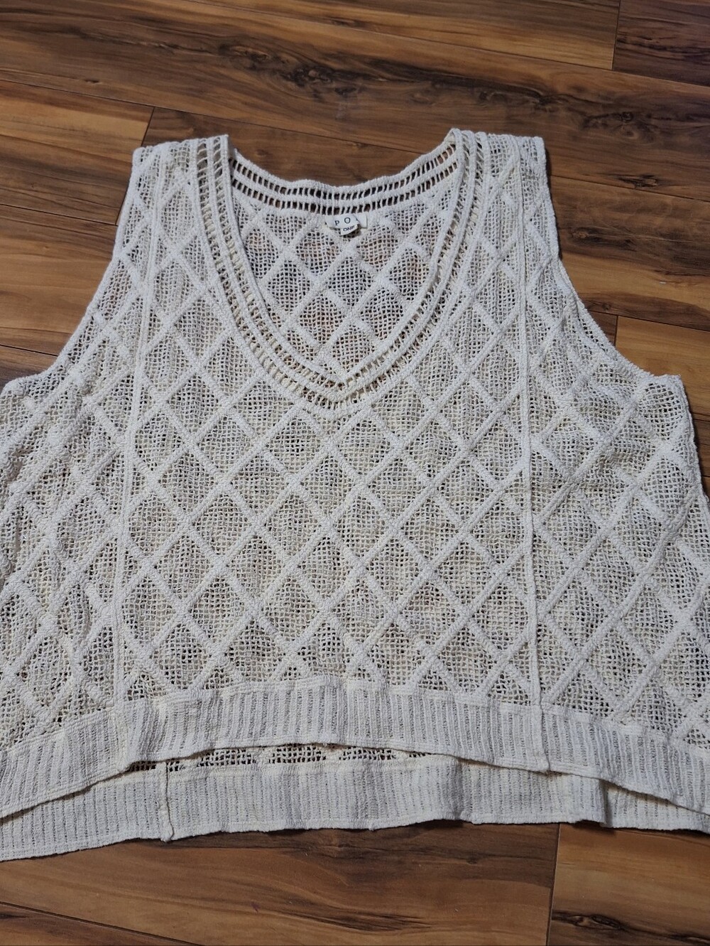 POL One Size cream open crochet vest festival boho hippie cottage 100% cotton